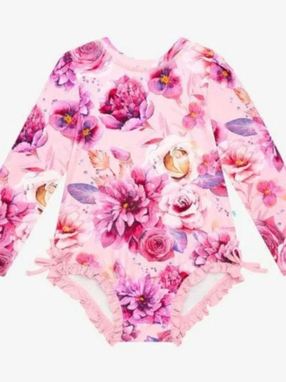 Posh Peanut Long Sleeve Ruffled Rash Guard Swimsuit - Amira (Floral), Size 5T